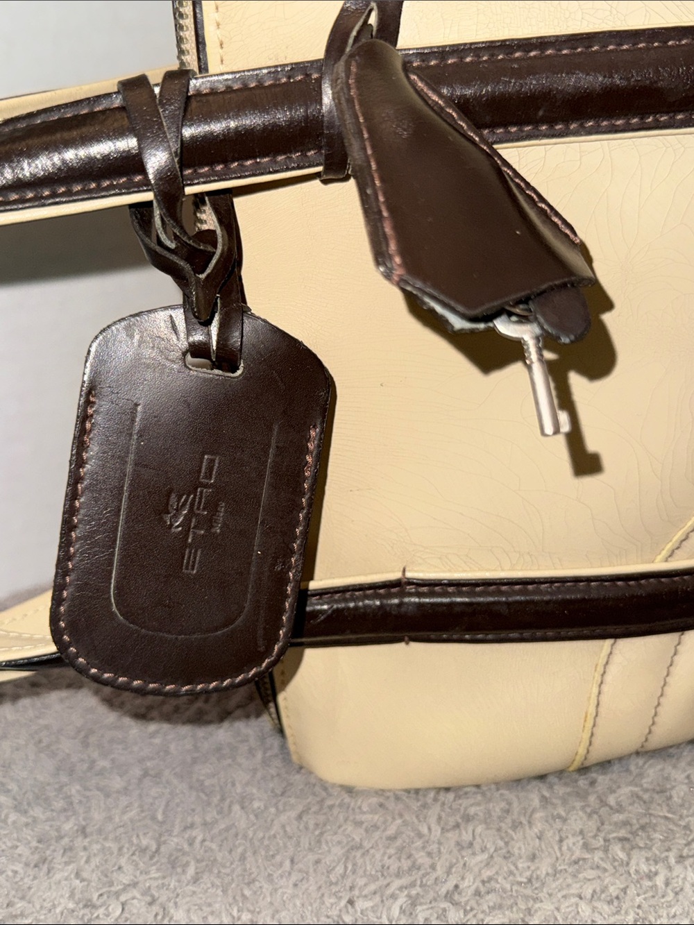 Etro Cream and Dark Brown Leather Bowling Satchel - Picture 7 of 12